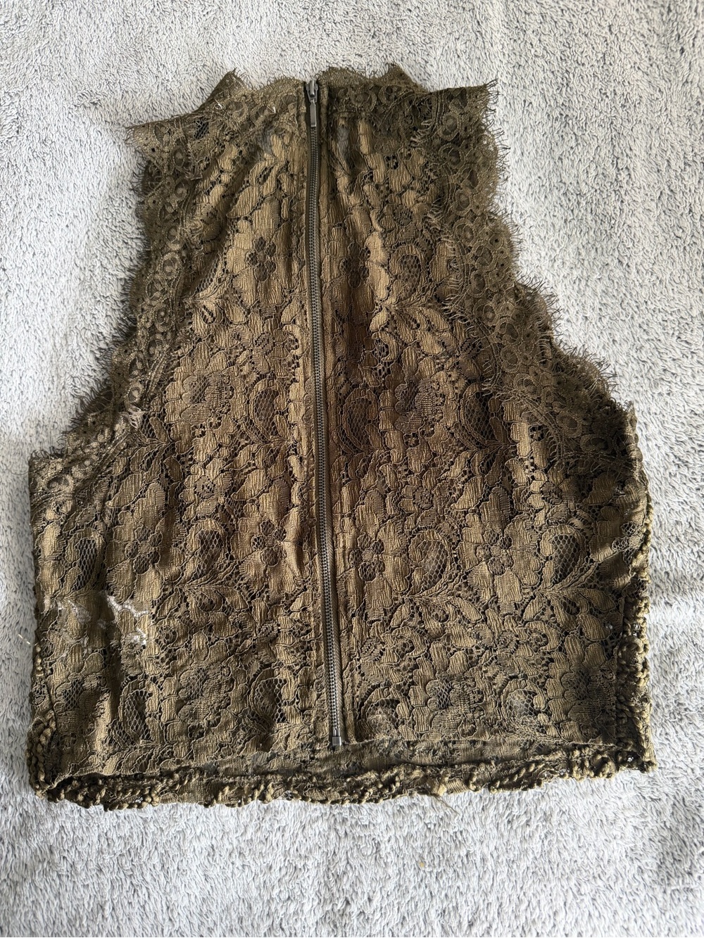 Women's Olive Lace Sleeveless Shirt with Back Zip